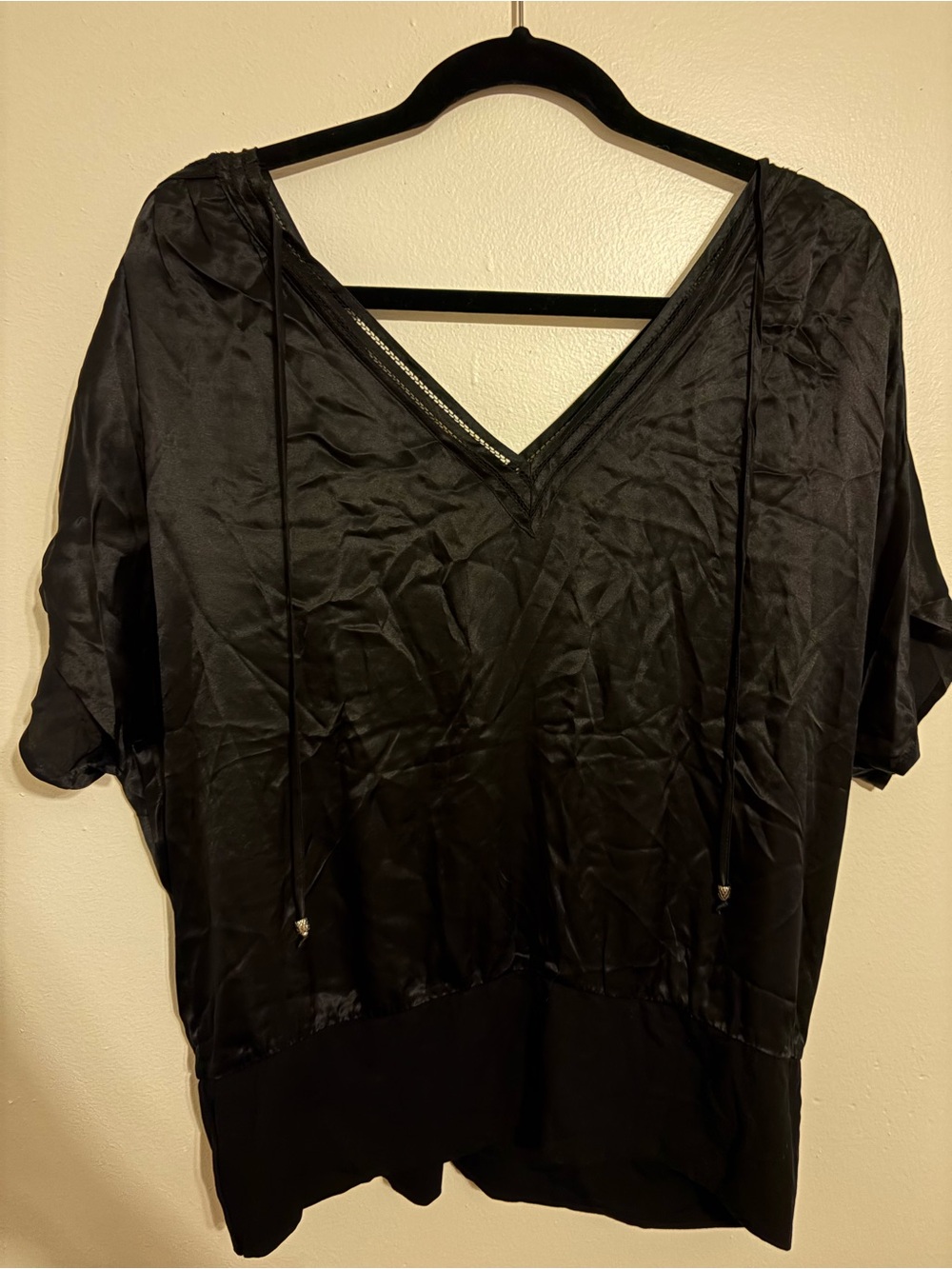 Black V-Neck Silk Women’s Top